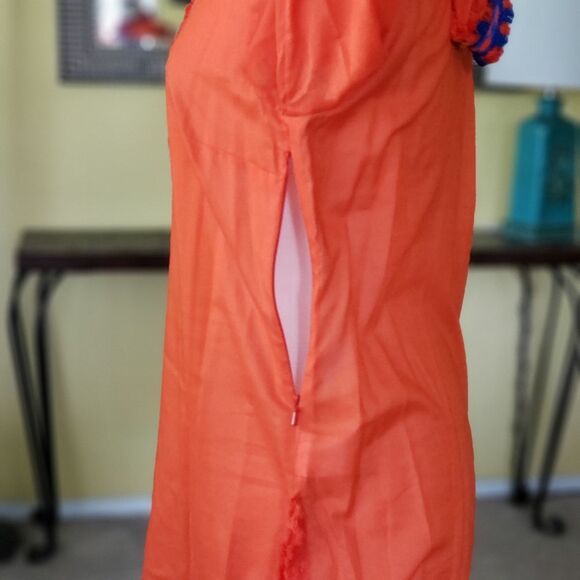 Tory Burch Samba Fringe Trim Tunic/Top Orange Blue Size 6 - Picture 5 of 8